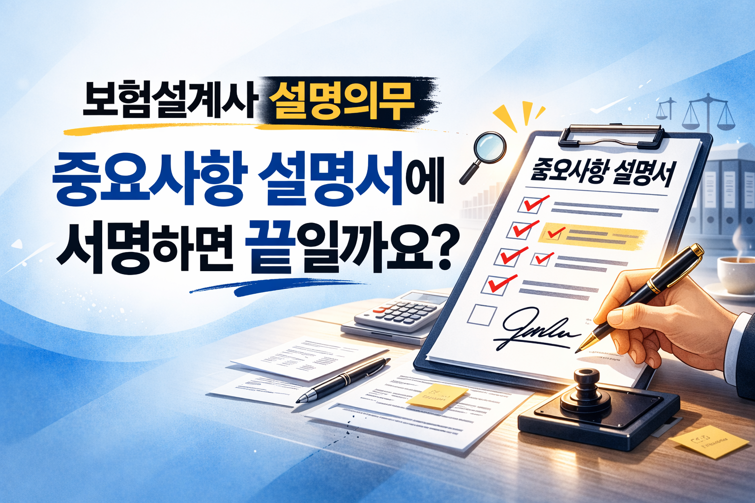 보험설계사 설명의무 보험민원에서 중요사항 설명서 서명의 효력을 설명하는 썸네일 이미지