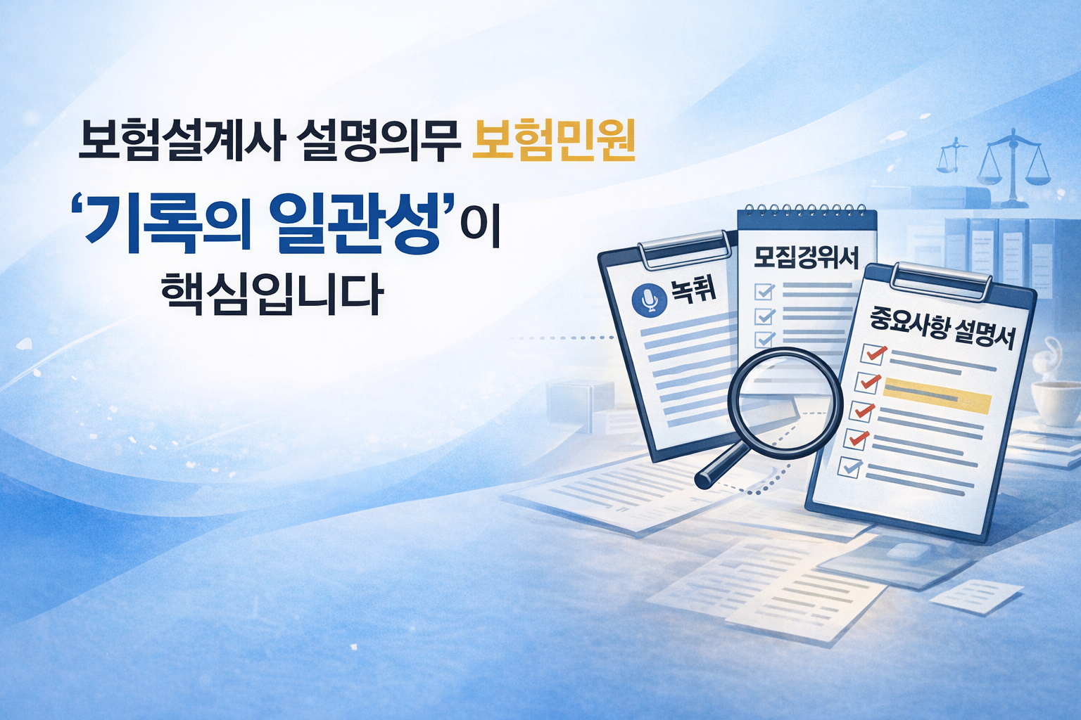 보험설계사 설명의무 보험민원에서 기록의 일관성 판단 구조를 설명하는 썸네일 이미지