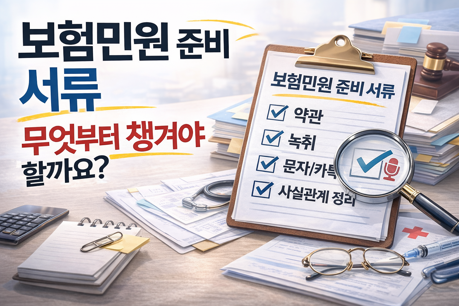 보험민원 준비 서류로 약관 녹취 문자 카카오톡 필요함을 안내하는 썸네일