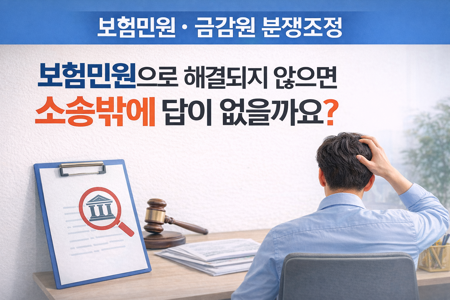 보험민원으로 해결되지 않으면 소송밖에 답이 없을까요 소송 전 비용과 기간을 고민하는 보험 분쟁 안내 이미지