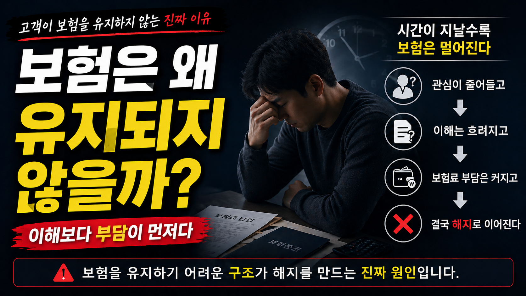보험이 유지되지 않는 이유와 부담 증가 흐름을 설명하는 썸네일 이미지