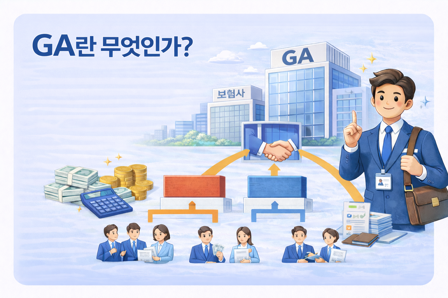 GA 개념과 보험 GA 구조를 설명하는 인포그래픽 이미지