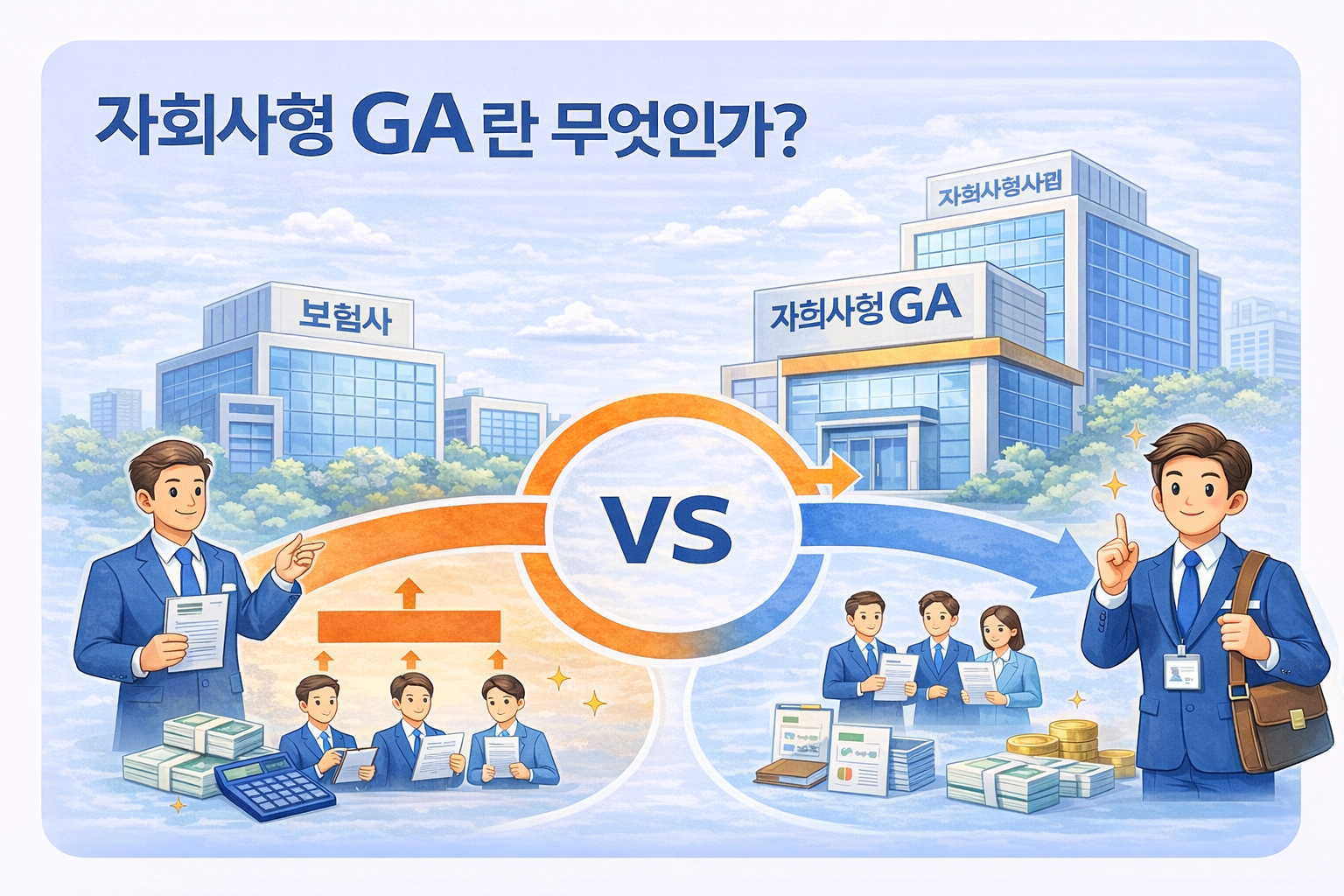 자회사형 GA 개념과 보험사와의 구조 차이를 설명하는 인포그래픽 이미지