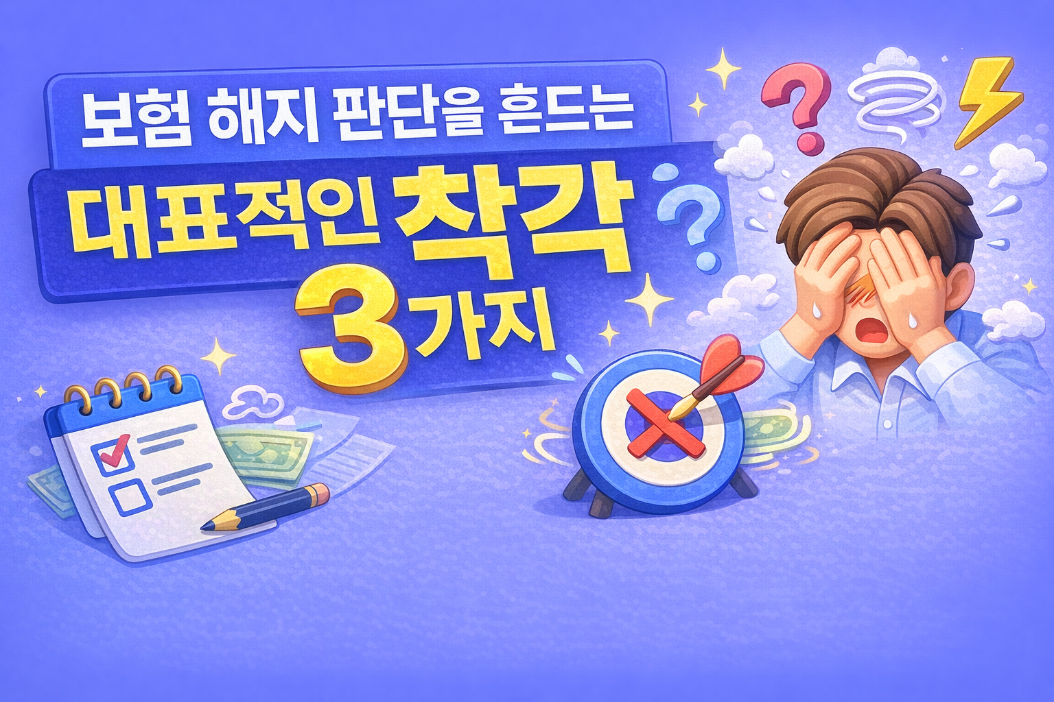 보험 해지 판단을 흐리게 만드는 대표적인 착각 3가지를 설명하는 블로그 썸네일 이미지