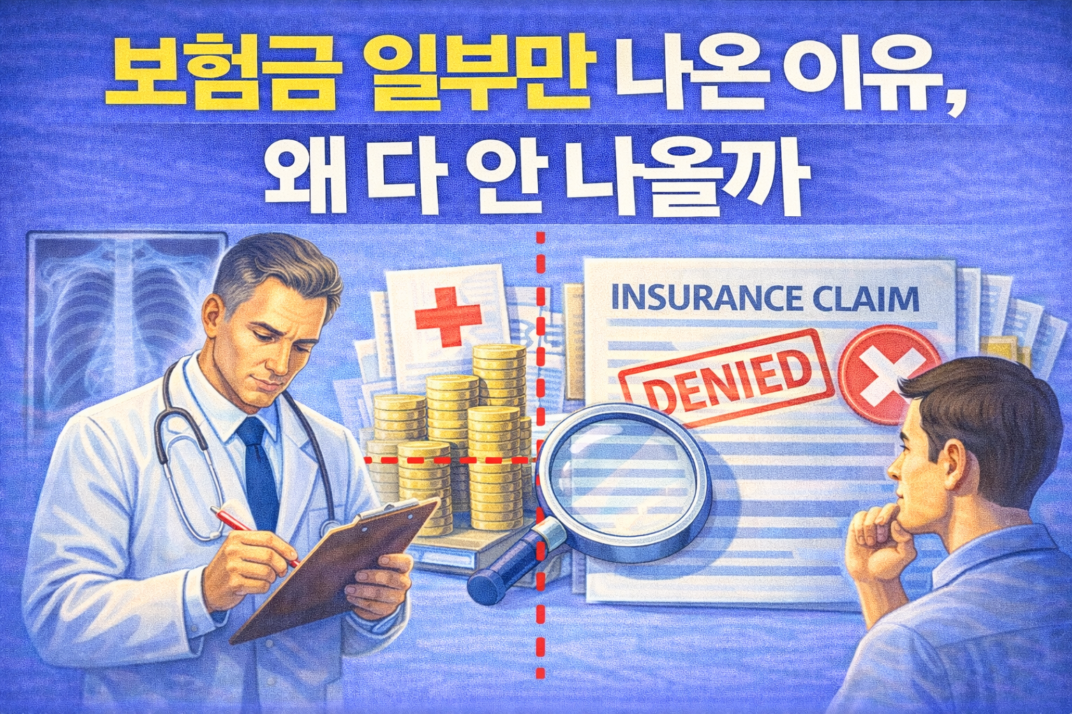 보험금이 전액이 아닌 일부만 지급되는 삭감 구조와 판단 기준을 설명하는 이미