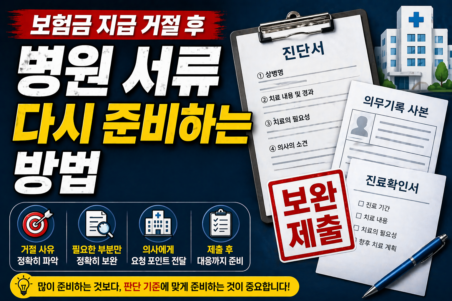 보험금 지급 거절 후 병원 서류 다시 준비하는 방법 판단 기준 썸네일 이미지