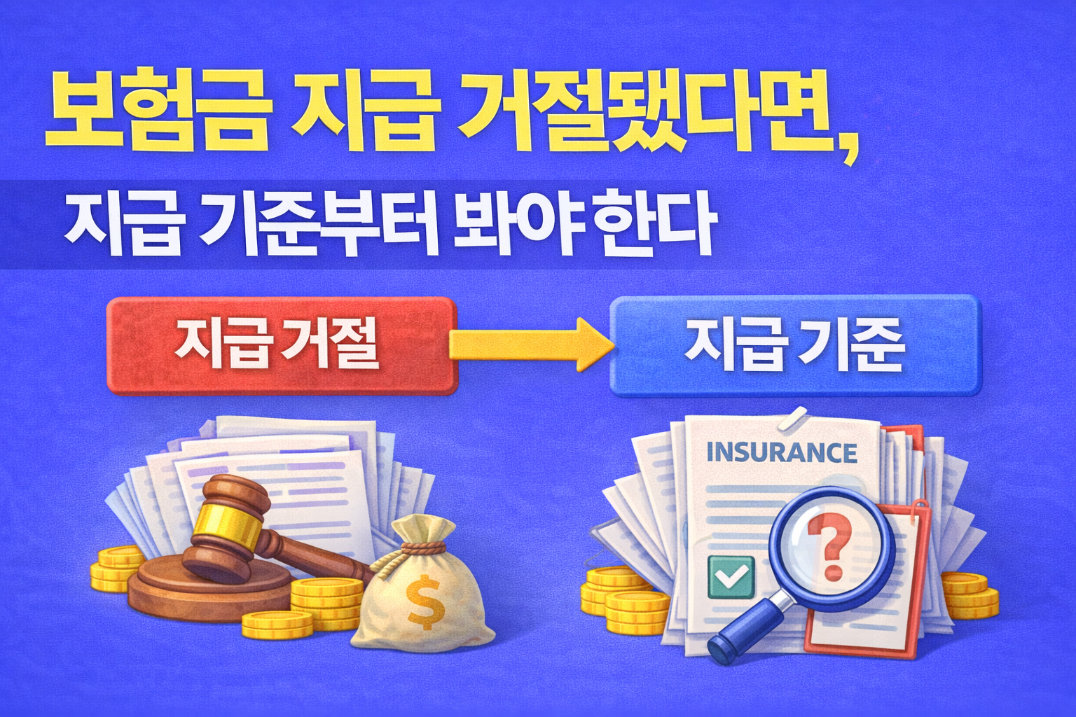 보험금 지급 거절 상황에서 지급 기준을 확인해야 하는 구조와 판단 흐름을 설명하는 이미지