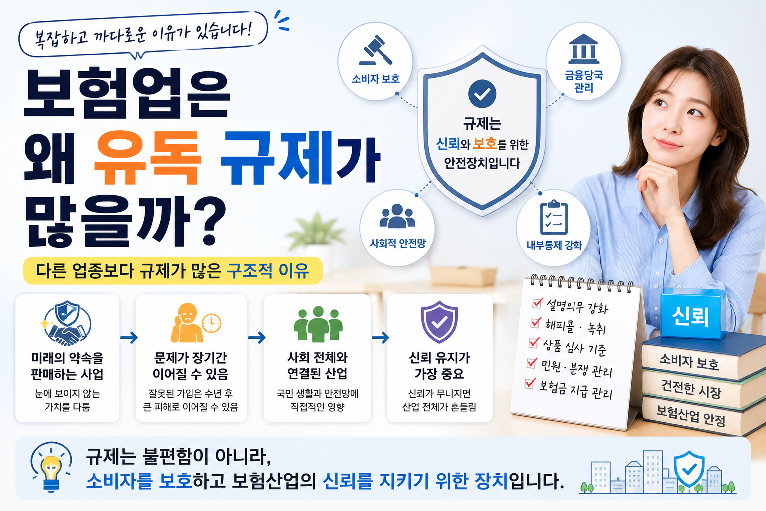 보험업에 유독 규제가 많은 이유를 설명하는 썸네일, 소비자 보호와 금융당국 관리 및 내부통제 이미지