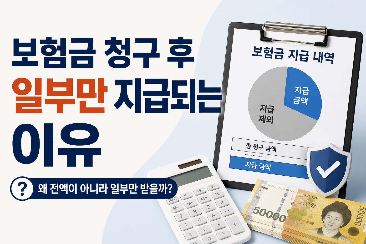 보험금 청구 후 일부만 지급되는 이유를 설명하는 썸네일, 보험금 지급 내역과 일부 지급 및 약관 기준 이미지